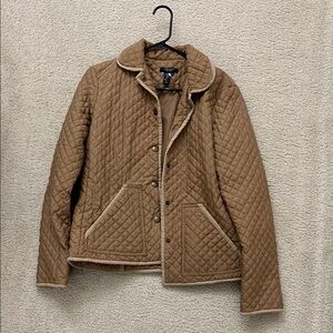 Chaps Tan Puffer Jacket with Quilted Design and Stand-Up Collar
